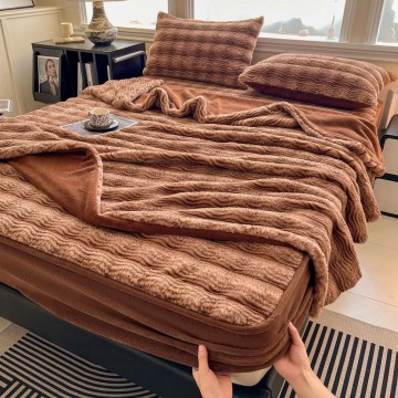 Bộ sản phẩm - Set 4 món chăn ga gối nỉ lông chồn LOẠI 1 - Ấm áp, mềm mịn, màu sắc sang trọng